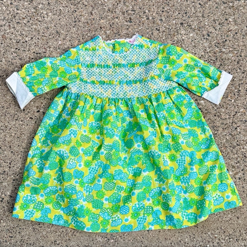 1970s Prairie Style Girls Dress Size 5 Smocked Floral Vintage Carol Evans